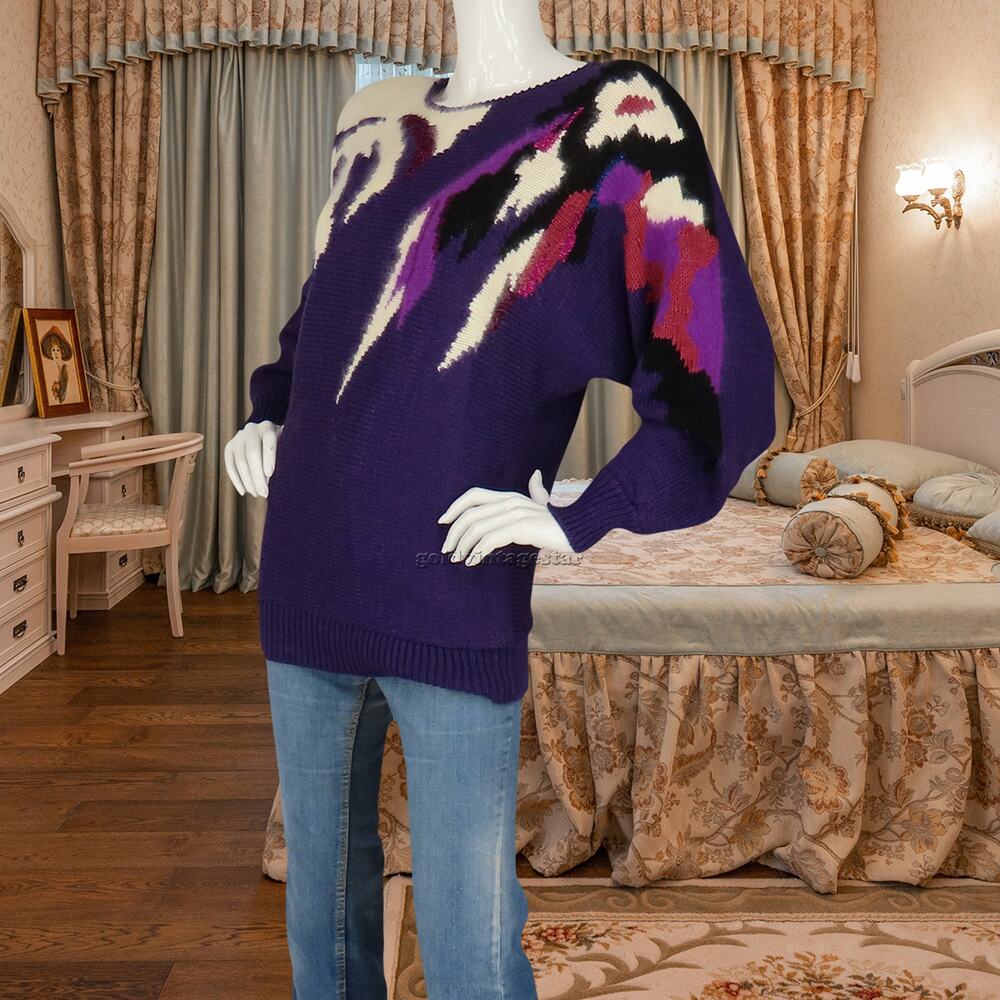 80s Vintage Rochelle Hipster Jumper Oversized Party Funky Retro Knit Sweater M